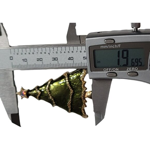 Liz Claiborne Christmas Tree Green Enamel Gold Tone Pin Brooch, Signed - Picture 6 of 7